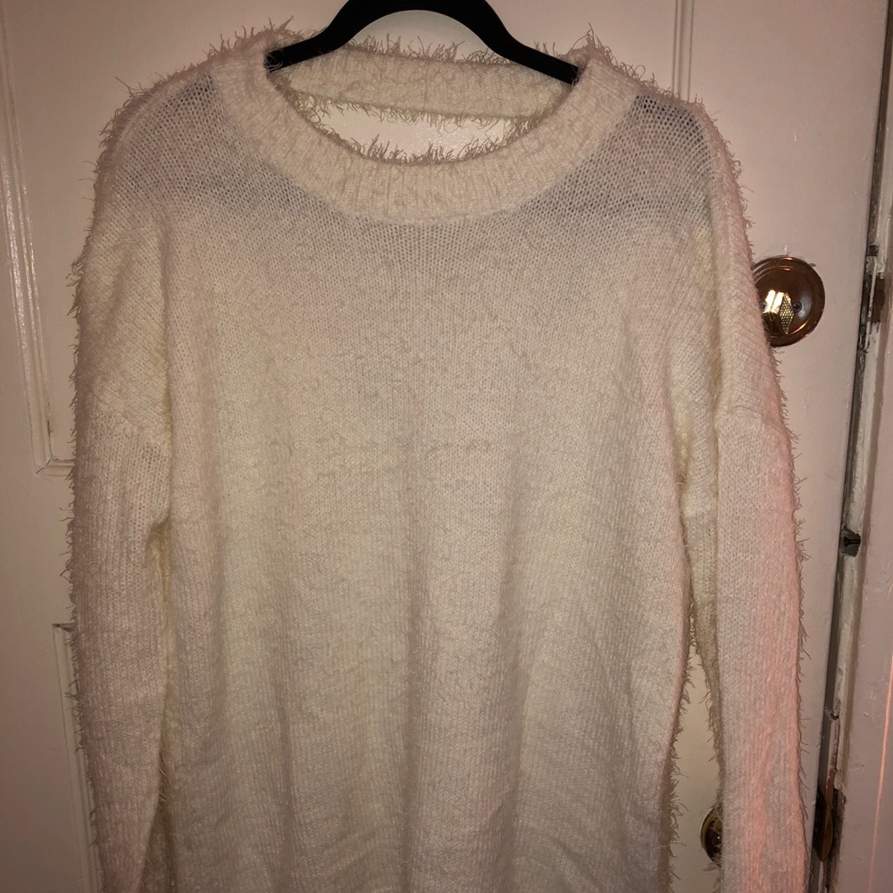 Fuzzy White Open-Back Sweater